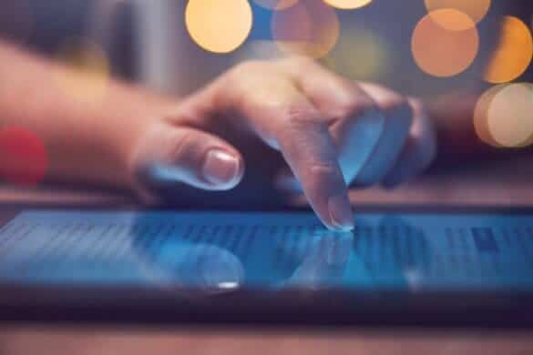 Woman checking news feed